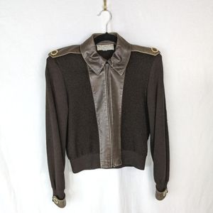 St John Wool and Leather Brown Zippered Cardigan